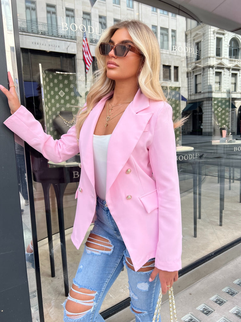 Baby Pink Double Breasted Military Style Blazer - H&L