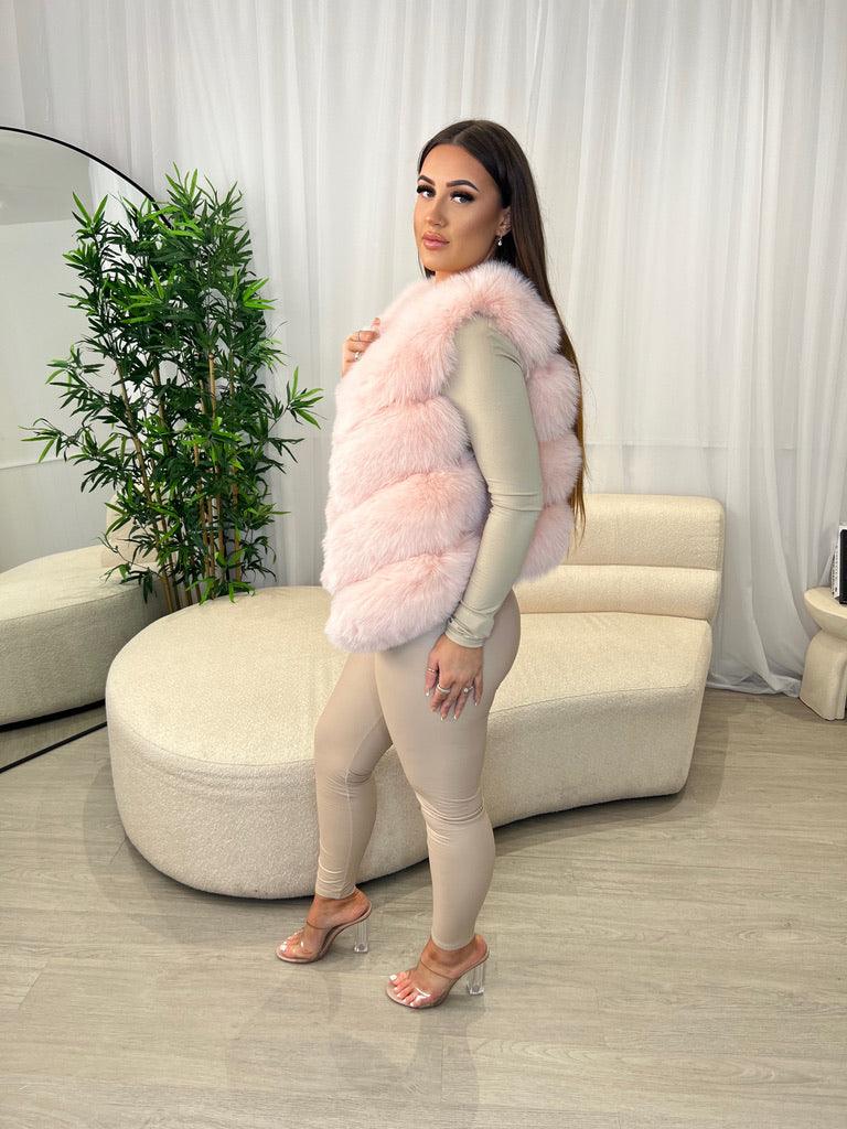 Baby Pink Luxury Fur 4 Row Gilet - H&L