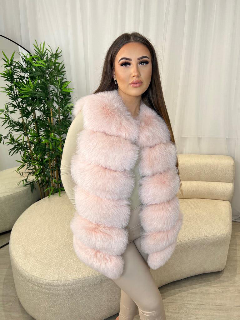 Baby Pink Luxury Fur 6 Row Gilet - H&L