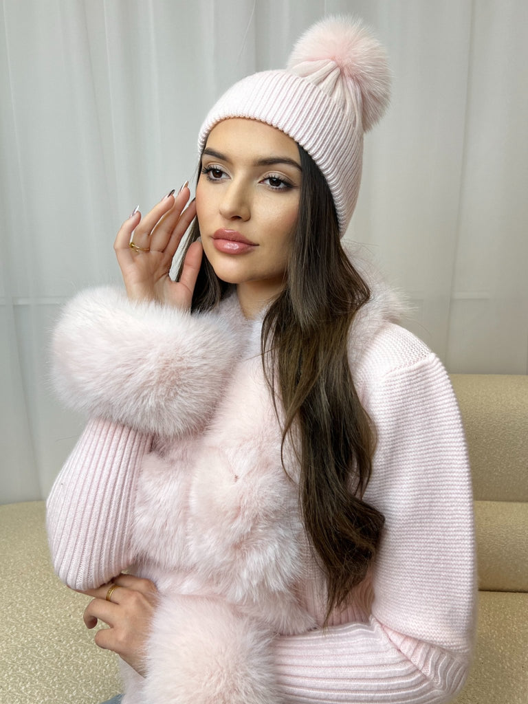 Baby Pink Luxury Fur Bobble Hat - H&L
