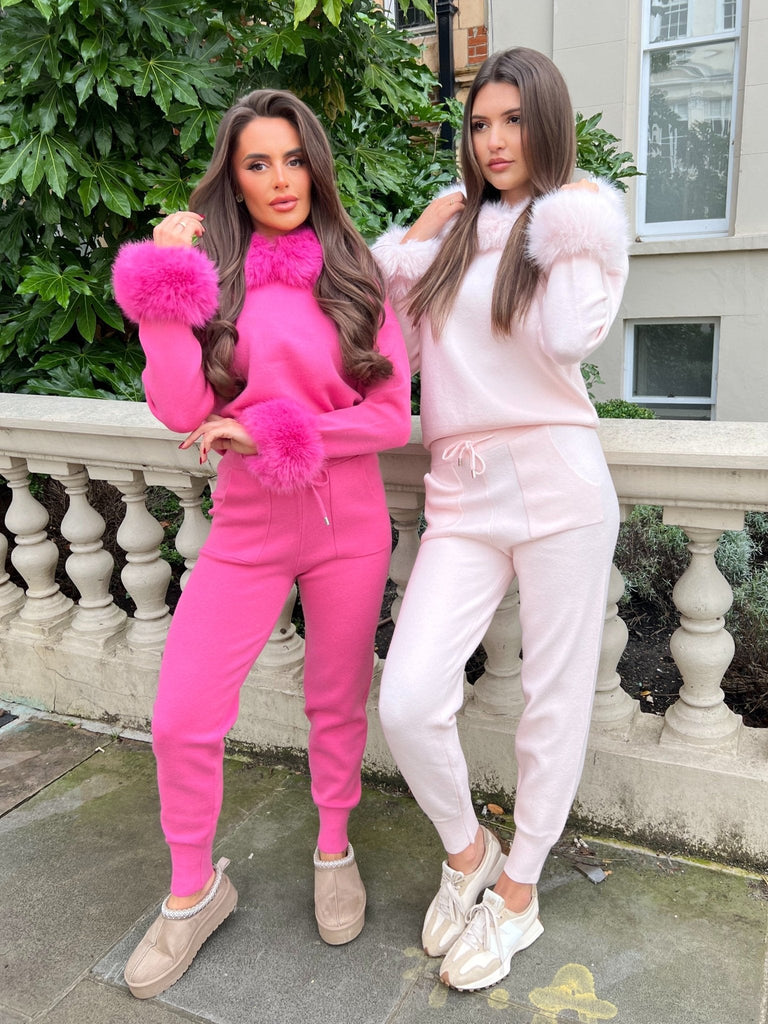 Baby Pink Premium Faux Fur Jogger Tracksuit - H&L