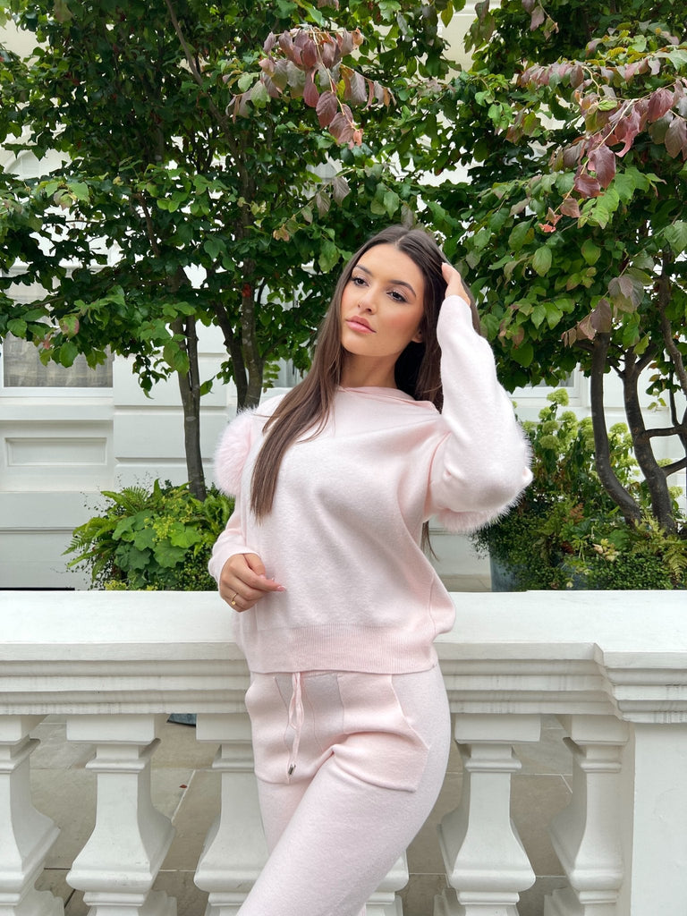 Baby Pink Premium Faux Fur Jogger Tracksuit - H&L