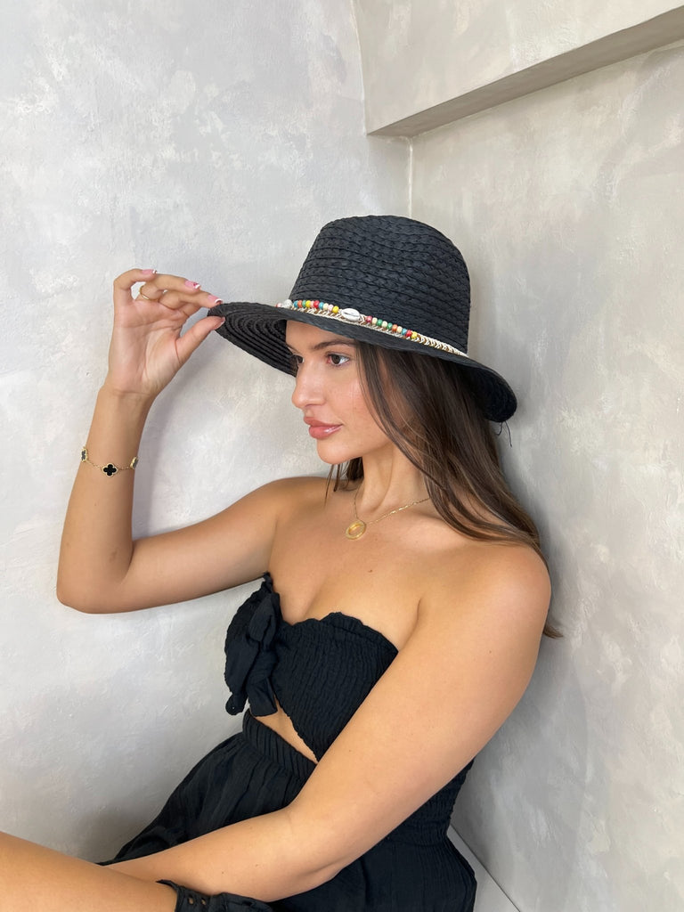 Bead & Shell Embellished Trilby Style Hat - H&L