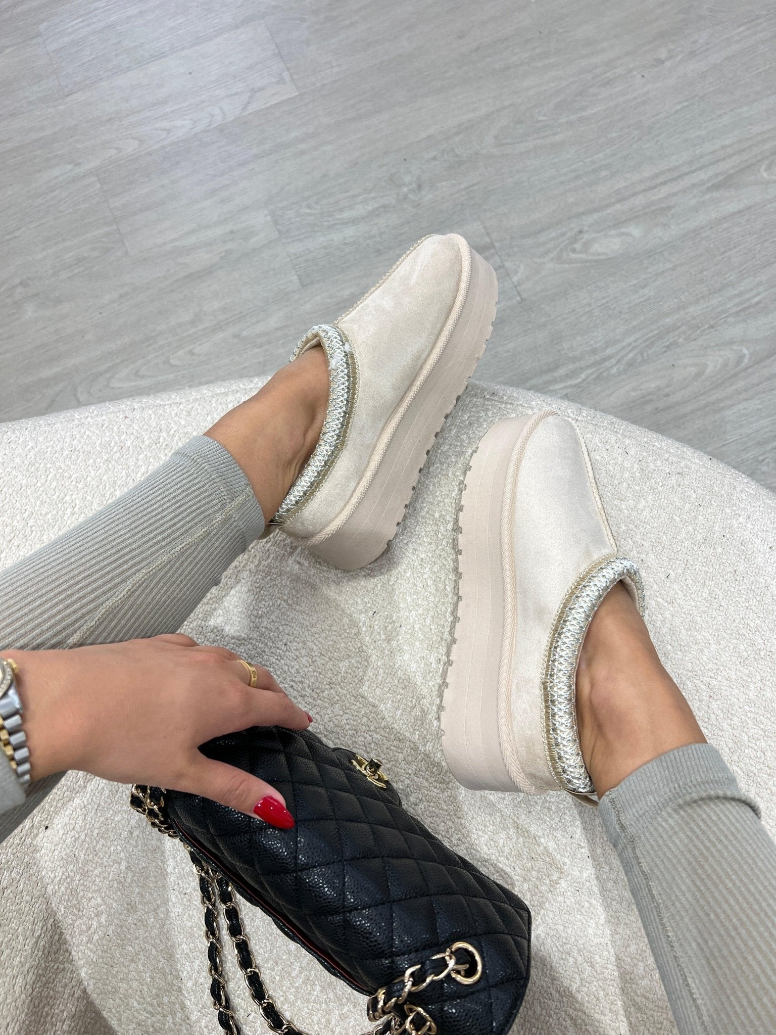 Beige Backless Platform Slipper – H&L