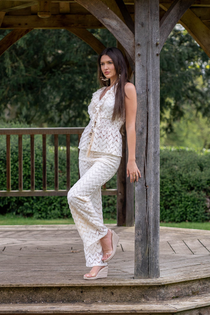 Beige Boho Lace Effect Trouser - H&L