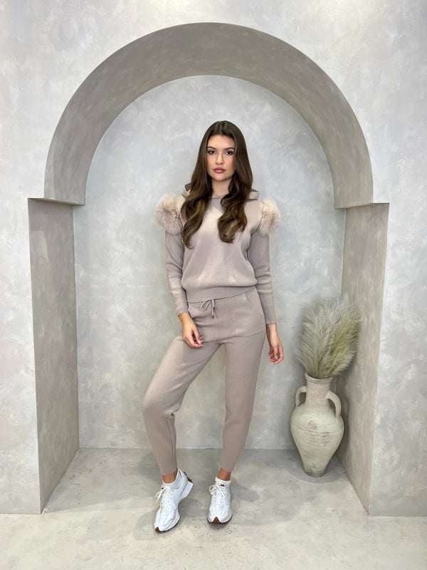 Beige Luxury Fur Tracksuit - H&L