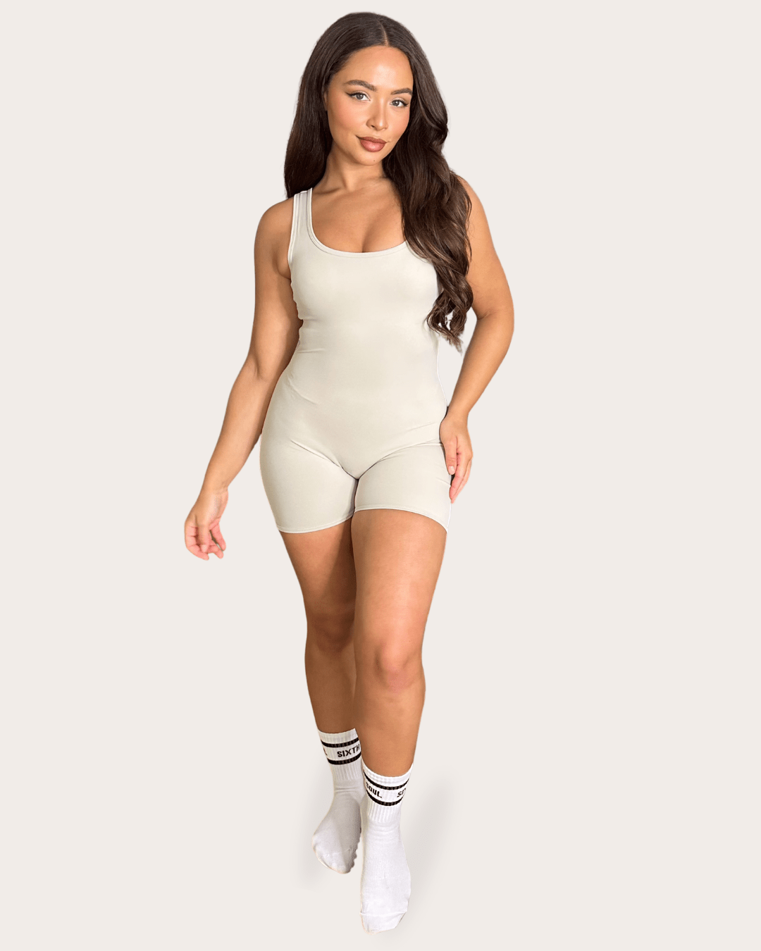 Beige Scoop Neck Short Unitard - H&L – H&L