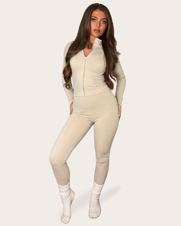 Beige Zip Jacket And Legging Set - H&L