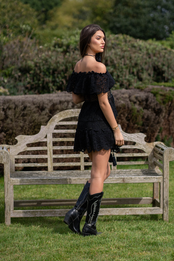 Black Boho Lace And Crochet Effect Skirt - H&L