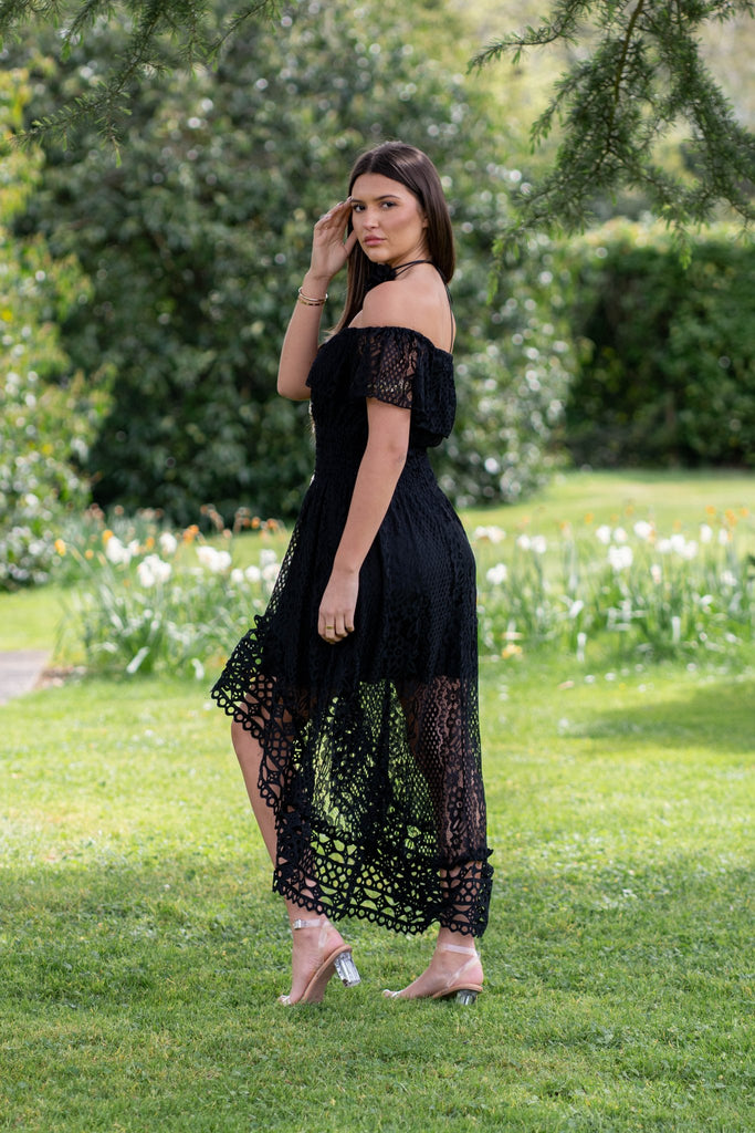 Black Boho Lace Bardot Dress - H&L