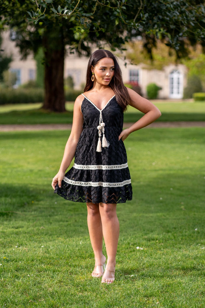 Black Boho Lace Effect Summer Dress - H&L