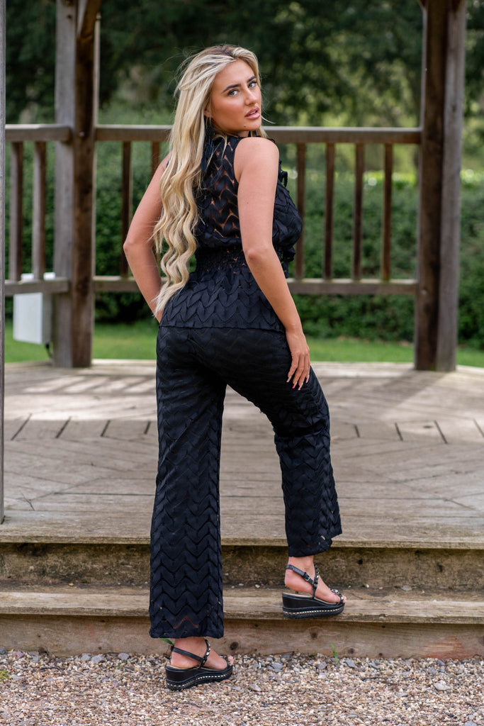 Black Boho Lace Effect Trouser - H&L