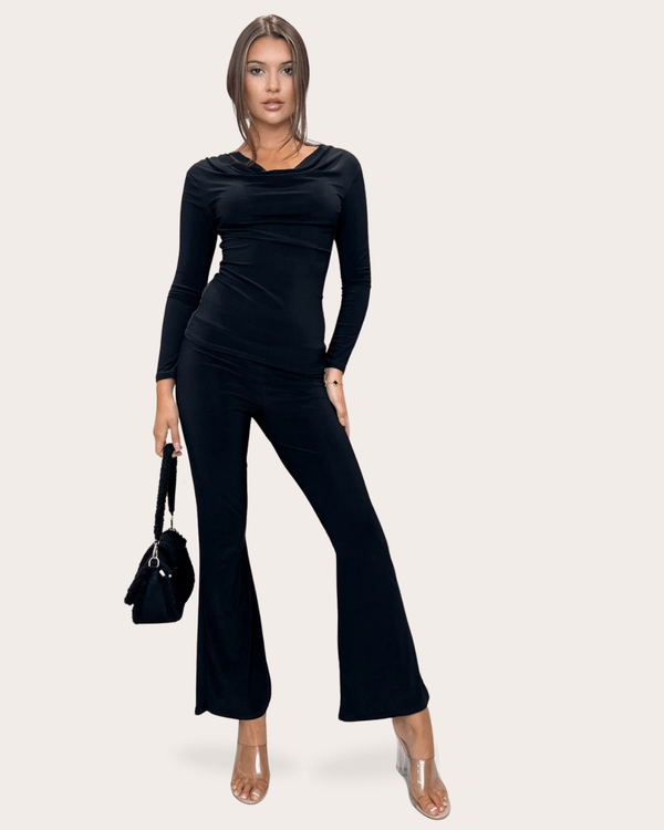 Black Cowl Neck Lounge Set - H&L
