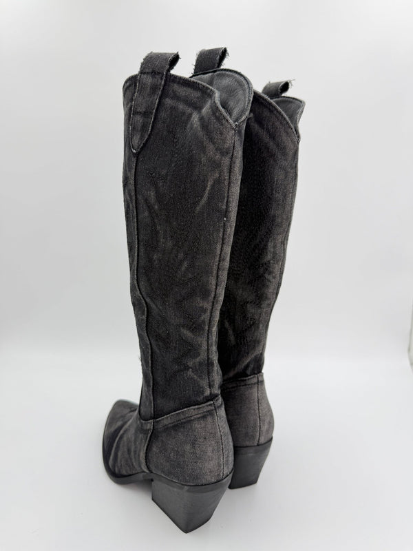 Black Denim Cowboy Boots - H&L