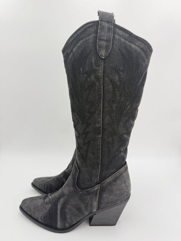 Black Denim Cowboy Boots - H&L