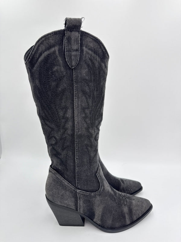 Black Denim Cowboy Boots - H&L