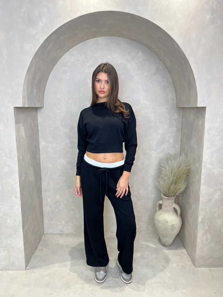 Black Drawstring Wide Leg Trousers - H&L
