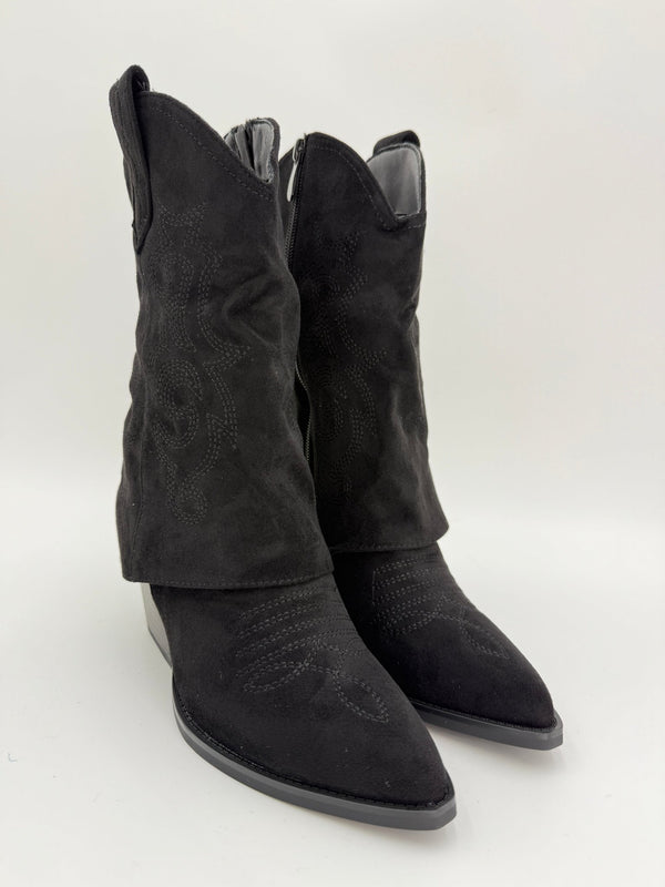Black Fold Over Cowboy Boots - H&L