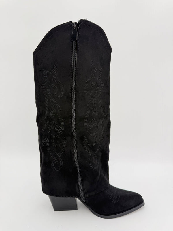 Black Fold Over Cowboy Boots - H&L
