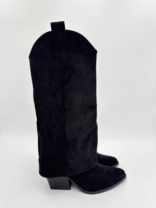 Black Fold Over Cowboy Boots - H&L