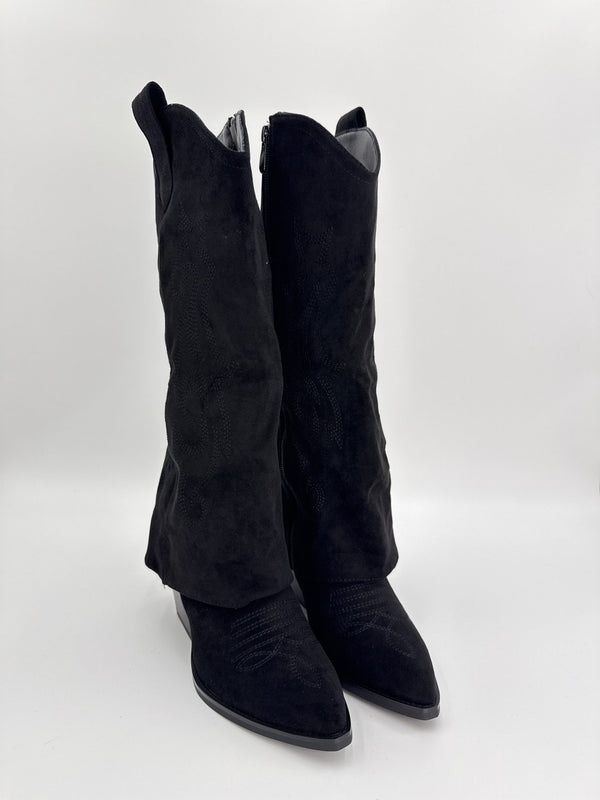 Black Fold Over Cowboy Boots - H&L