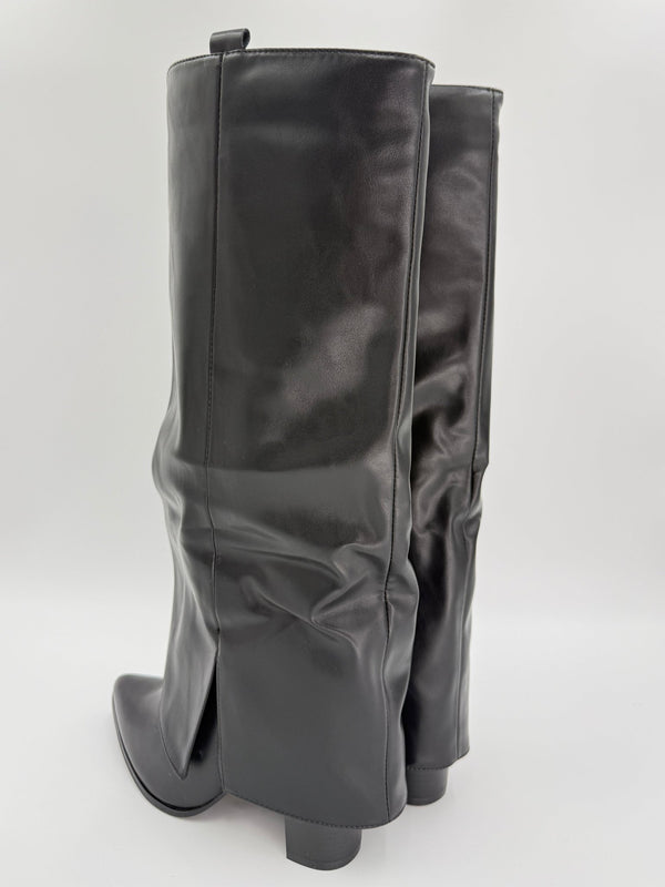 Black Fold Over Faux Leather Boots - H&L