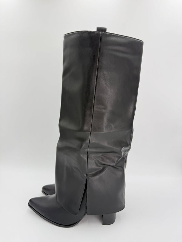 Black Fold Over Faux Leather Boots - H&L