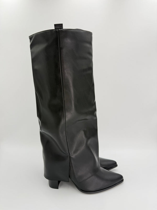 Black Fold Over Faux Leather Boots - H&L
