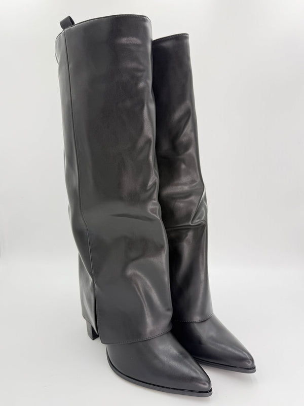 Black Fold Over Faux Leather Boots - H&L