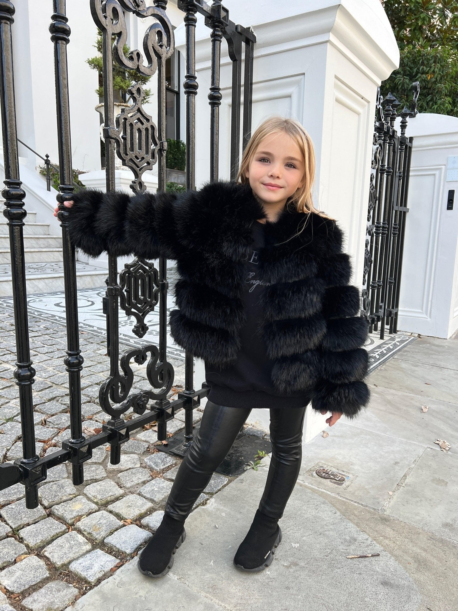 Black Childrens Faux Fur Coat - Main Image