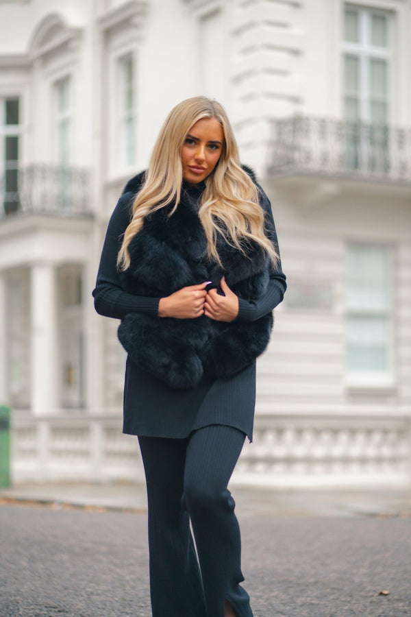 Black Luxury Fur 4 Row Gilet - H&L 