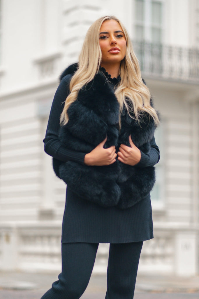 Black Luxury Fur 4 Row Gilet - H&L 