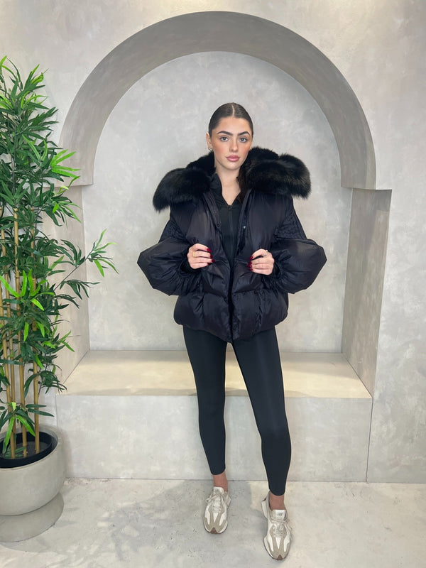 Black Luxury Fur Collar Jacket - H&L