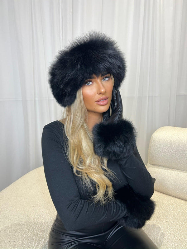 Black Luxury Fur Leather Gloves - H&L 