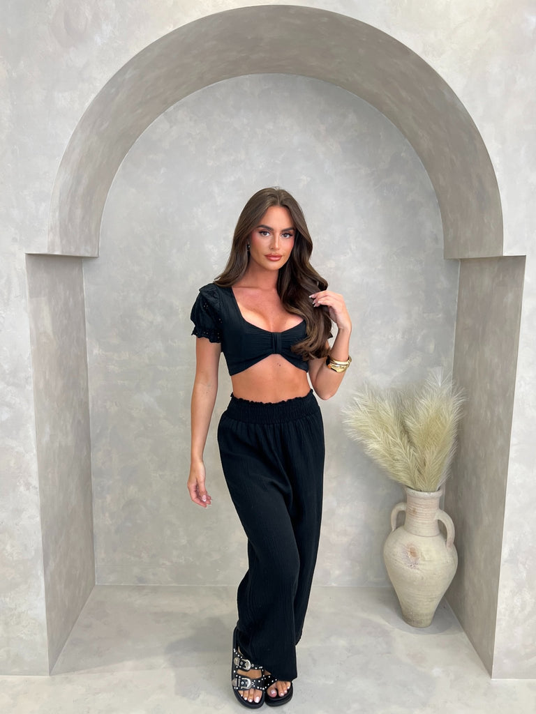 Black Santorini Short Wide Leg Trouser - H&L