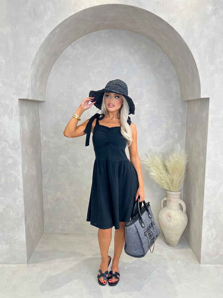 Black Santorini Tie Shoulder Summer Dress - H&L