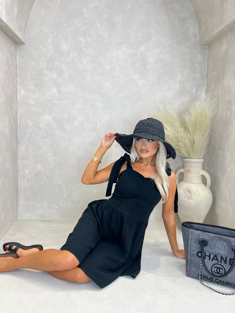 Black Santorini Tie Shoulder Summer Dress - H&L