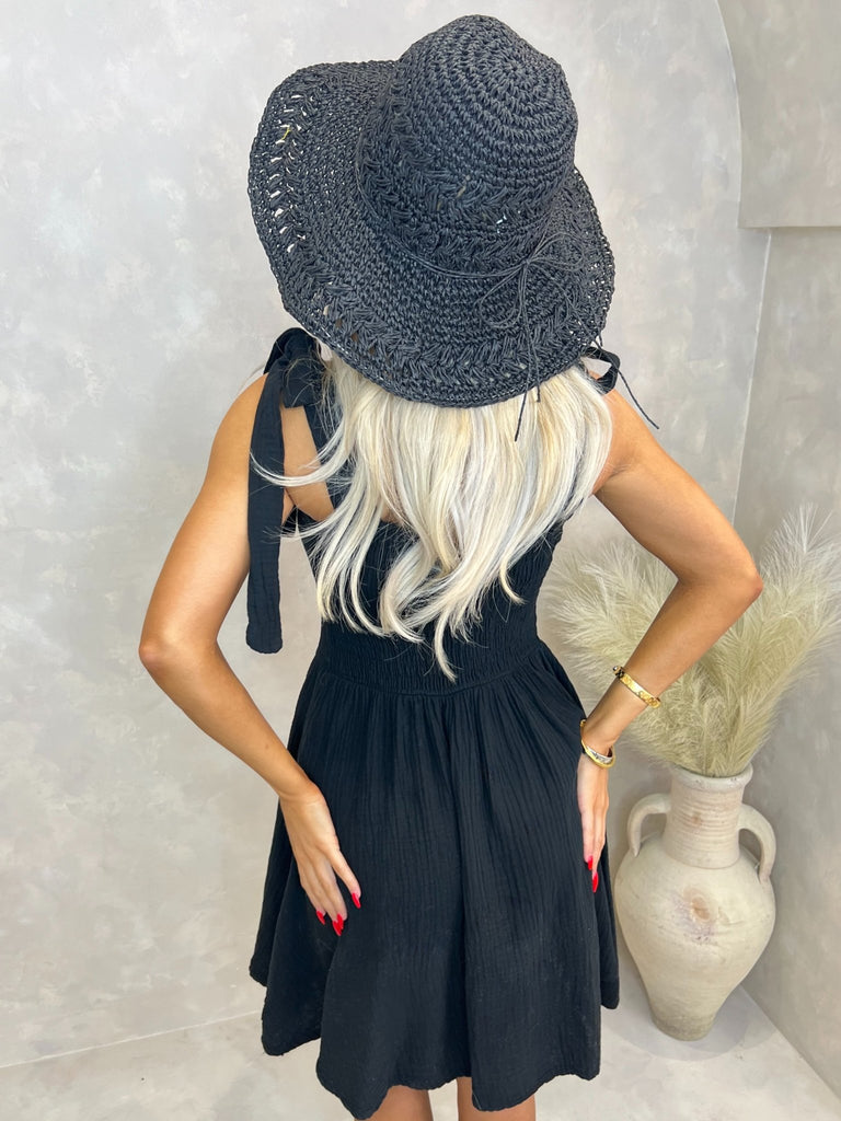 Black Santorini Tie Shoulder Summer Dress - H&L