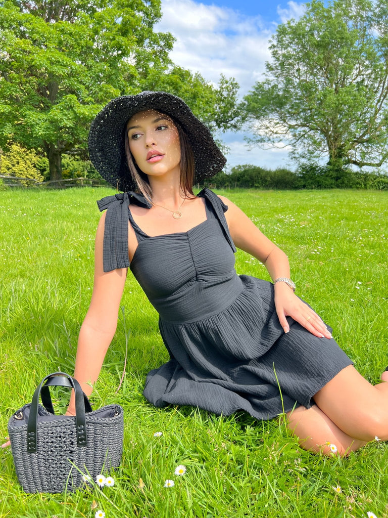 Black Santorini Tie Shoulder Summer Dress - H&L