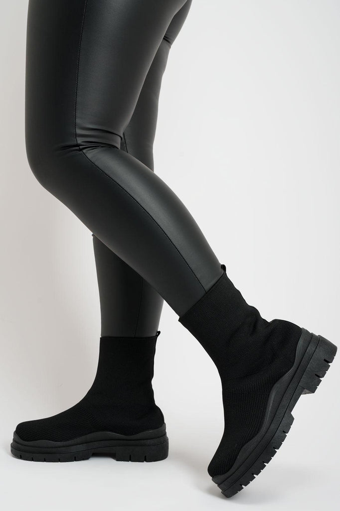Black Short Fabric Sock Boots - H&L