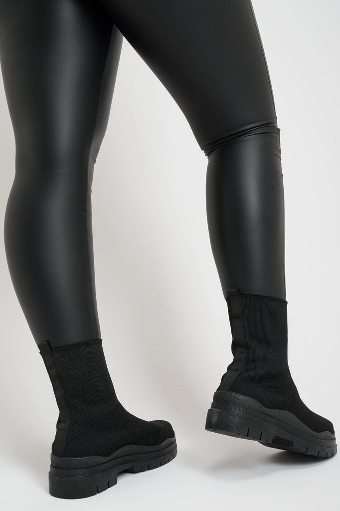 Black Short Fabric Sock Boots - H&L