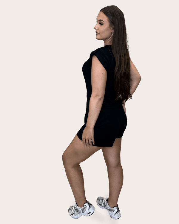 Black Shoulder Pad Top And Short Co - Ord - H&L