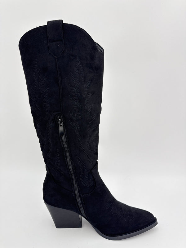 Black Suede Effect Cowboy Boots - H&L