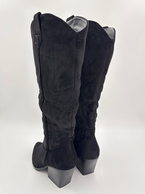 Black Suede Effect Cowboy Boots - H&L