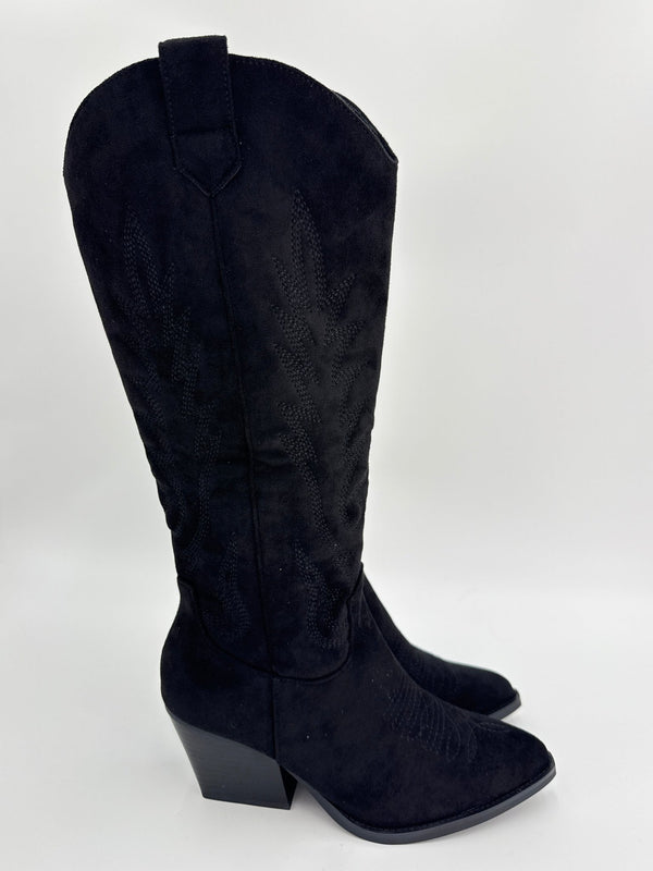 Black Suede Effect Cowboy Boots - H&L