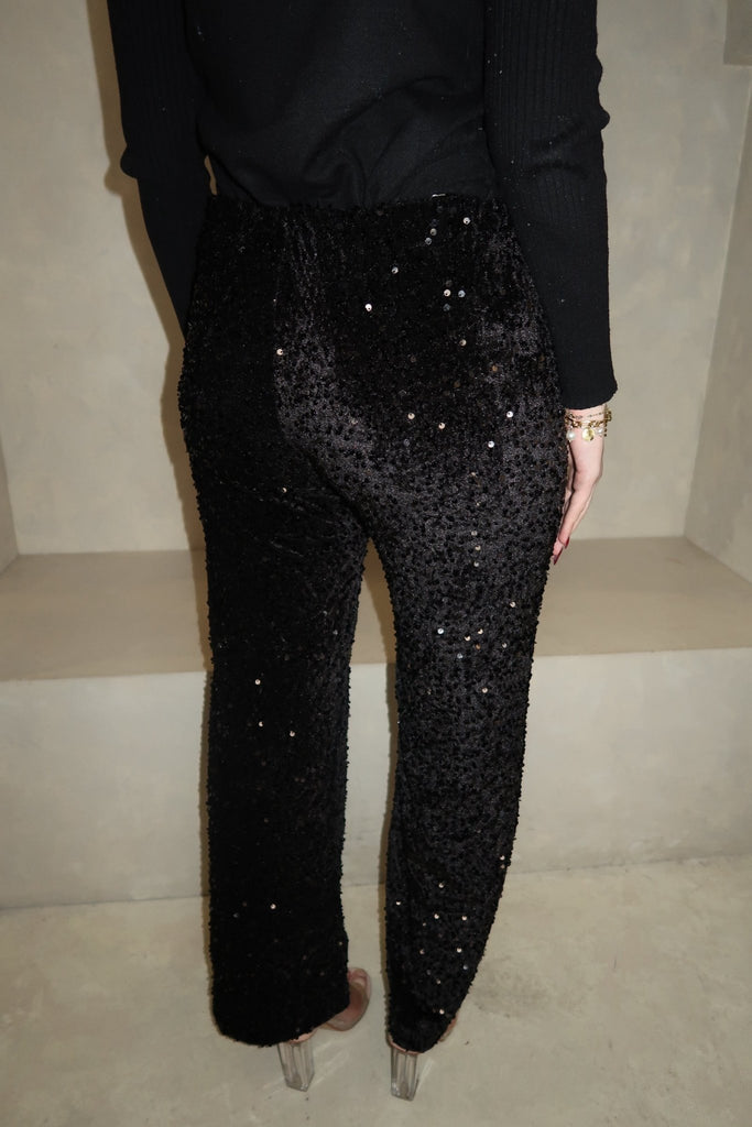Black Wide Leg Sequin Trousers - H&L