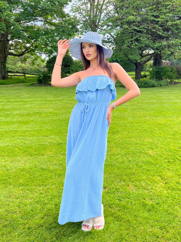 Blue Santorini Bardot Maxi Dress - H&L