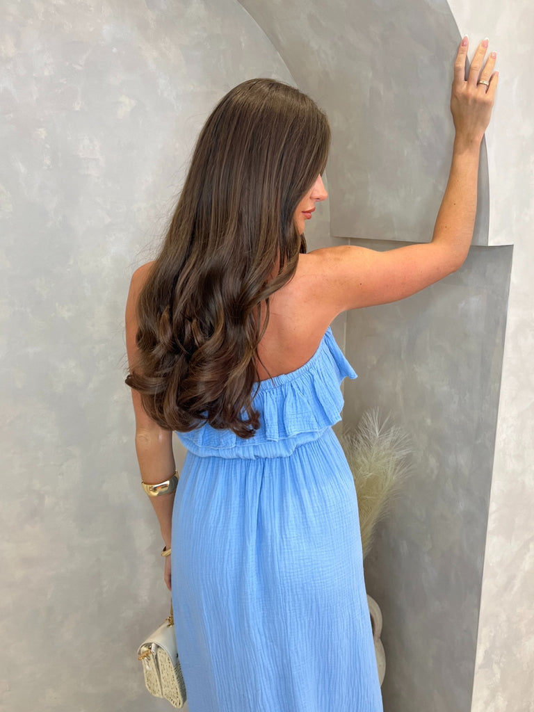 Blue Santorini Bardot Maxi Dress - H&L