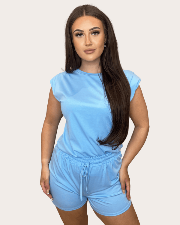 Blue Shoulder Pad Top And Short Co - Ord - H&L