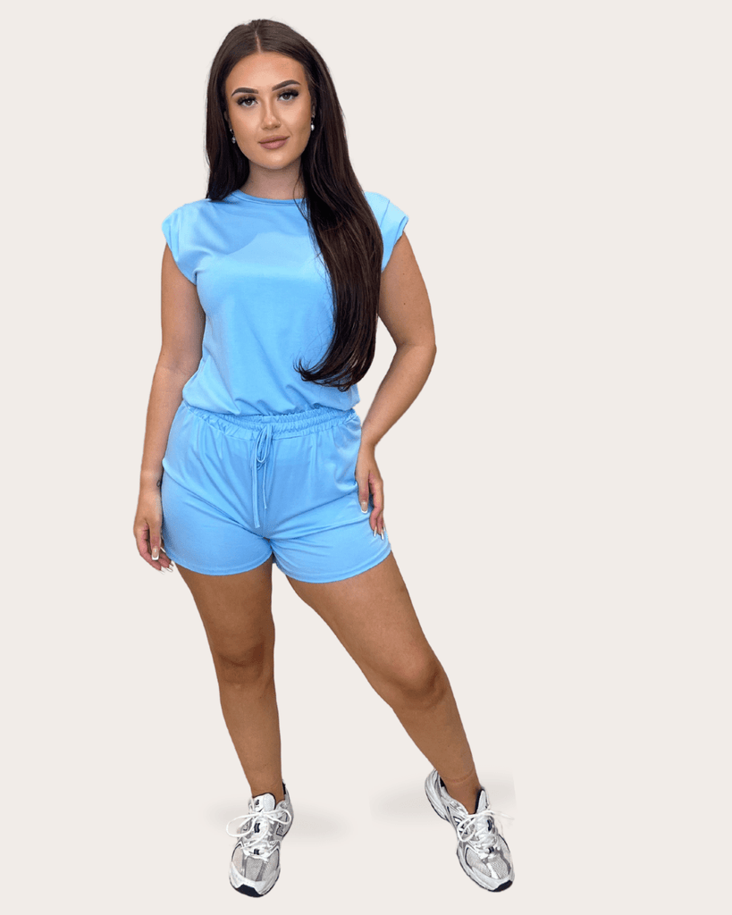 Blue Shoulder Pad Top And Short Co - Ord - H&L
